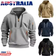 Retro Men Sweatshirt Work Half Zip Up Jumper Hoodie Hooded Jacket Casual Coat UK