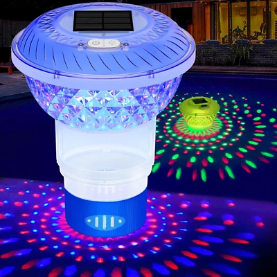 Solar Pool Chlorine Floater, Chlorine Floater with Colorful Lights, Button Contr
