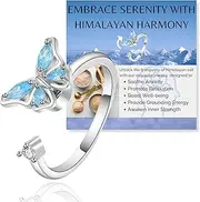 Halukakah Platinum Plated Anxiety Spinning Ring: Stylish Crystal Butterfly Stress Relief Jewelry with Beads Spinner,Himalaya Salt Added,Size Adjustable,Gift for Women,Daughter,and Mom