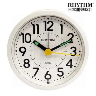 【RHYTHM日本麗聲】可愛多彩漸進鬧鈴貪睡圓形鬧鐘(條紋白)