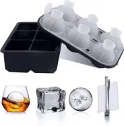 Ice Cube Trays, Round Ice Ball Maker, Silicone Ice Cube Molds Lid Tongs (2 Pack)