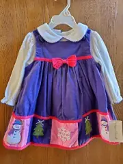 NWT Size 12M Sophie Rose 2pc purple corduroy jumper dress w/ bodysuit Christmas