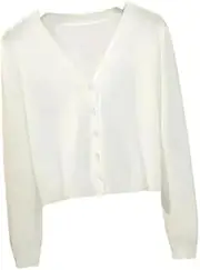 XUGYAO Cardigan Sweater Knitted Cardigan Button Jacket Autumn Winter V-Neck Long Sleeve Casual Short Tops for Women Sweater Grey White