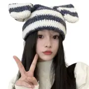 InsStyle Stripe Hat Lady Warm Beanie Cap Hat Lovely Street Photo Cap