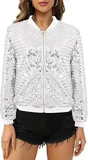 TYNORA Women's Flip Sequin Zipper Coat Jacket Sparkly Glitter Long Sleeve Front Blazers Party Costume