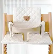 LEKEFET Kids Seat Cushion for Stokke Tripp Trapp, 2-Piece Waterproof High Chair Seat Cushion, Removable Soft Seat Cushion for Infants, Easy to Clean, Easy to Attache, White, Bear