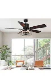 APBEAMLighting Industrial Caged Ceiling Fan Light with Remote Control 52 Inch