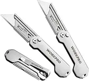 WORKPRO 3-Pack Folding Utility Knife, Quick Change Blades Box Cutter, EDC Foldable Pocket Utility Knife Sets with Belt Clip