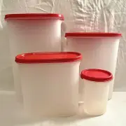 VNTG Tupperware Modular Mates Super Oval Set 5 4 3 & Round 2 Red Lids Seals NEW!