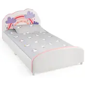 Giantex Kids Bed Frame Base Wood Upholstered Platform Bed Cloud Pattern Toddler Twin Size Bed