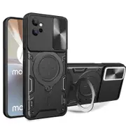 case For Moto G32 Slide Camera Lens Protection and Built in 360 Rotatable Ring Holder - Black