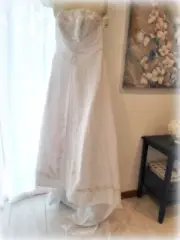 A line Chiffon Split Front Overlay Wedding Dress, 14W, White, David's Bridal
