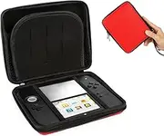 Carrying Case for 2DS Console and Accessories, Hard Shell Protective Travel Case, with 8 Game Slot and Inner Pocket, Wrist Strap (Red)