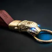 Golden Panthera Blue Led Eye Cowhide Leather Strap Car keychain keyring Superb (for: Peugeot)