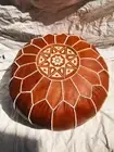 Wonderful Leather Boho Footstool Pouf Brown Handmade Round Pouffe Unstuffed