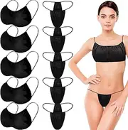 [SATINIOR] 200 Pieces Women Disposable Underwear and Panty Set, Beauty Thong Panties Disposable Spa Salon Top Garment Underwear Spray Tanning Brassieres Lingerie for Women, Individually Wrapped, Black,