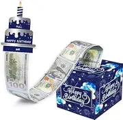 QYINXIU Birthday Money Pull Box, Money Box for Cash, Pull Birthday Money Gift Box with Money Bags, Gift Boxes for Men Women Boys Girls (Blue)