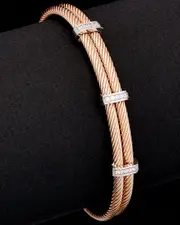 18K Over Silver 0.15 ct. tw. Diamond Double Row Twisted Cable Bangle Bracelet