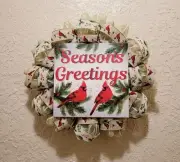 Seasons Greetings Cardinal Wreath - Winter - Christmas - Deco Mesh & Ribbon