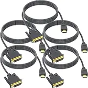 HDMI to DVI Cable, HDMI to DVI-D(24+1) or DVI to HDMI Male Adapter Cord 6' Compatible for Raspberry Pi, Roku, Xbox One, PS4 PS3, Graphics Card-Braided (5)