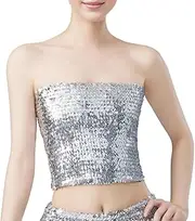 [Generic] Sparkly Sequin Crop Tops for Women，Stage Costumes with high Elasticity Beads to Prevent Light Leakage Wrapped Around The Chest