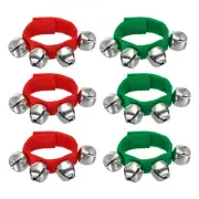 6 Pcs Wrist Bells, Jingle Bells Christmas Hand Bells with 4 Bells Green Red