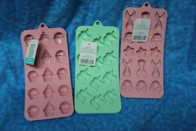 3 Silicone Baking Mold ~ Soap & Baking Pastry Candy ~ Unicorn~ Mermaid ~ Cupcake