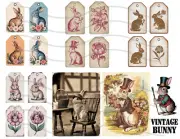 Vintage Bunny Collage Sheet Supplies Scrapbooks Junk Journal Card Making Crafts