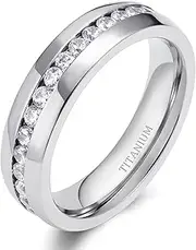 [TIGRADE] 4mm 5mm 6mm Titanium Ring Cubic Zirconia Engagement Ring Wedding Band Size 3 to 13.5