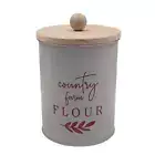 Country Farm Flour Metal Canister Wood Lid Farmhouse Decor Storage Container NEW