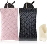 [LOFEE] 2 Pack Soft Leather Sunglass Case Squeeze Top Glasses Case Easy Open Lightweight Eyeglass Pouch with 2 Pack Cleaning Cloth Anti-scratch Sunglasses Bag for Women Men