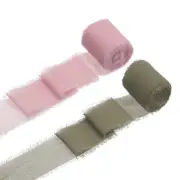 2 Rolls Chiffon Ribbon, 1.5 Inch x 5 Yard Silk Ribbon, Rose Pink/Deep Khaki