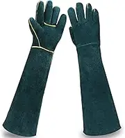 Mumoo Cat Animal Handling Gloves, Anti-Bite Safety Gloves, 60cm Green Cowhide Pet Scratch and Bite Protection Gloves for Hawks, Snakes and Other Reptile Bites (60cm/Green)
