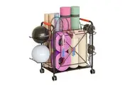 Ball Yoga Mat Storage Rack Garage Shelving Unit Shelves Display Stand Dumbbell Home Gym Organiser Basket Hooks Wheels Metal