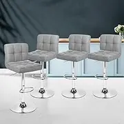 Artiss Bar Stools Stool Set of 4 Adjustable Kitchen Swivel Counter Barstools Dining Chair Chairs Gas Lift Fabric Grey in 68-81cm Seat Height Floor for Home Bar Dining Room Cafe Outdoor Indoor