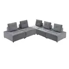 Foret 5pc Armless Seat Modular Extension Ottoman Couch Velvet Sofa Light Grey