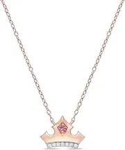 [Jewelili] Enchanted Disney Fine Jewelry 10K Rose Gold 1/20CTTW and Swarovski Pink Topaz Aurora Tiara Necklace