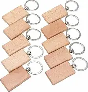 [lehom] Wooden Key Chain, 10 Pack Blank Wood Keychain with Metal Key Ring Personalized Wood Key Rings Key Tags Rectangle Key Chain for DIY Craft