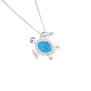 Silver Syn Opal & Cz Turtle Pendant