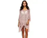 Women’s Bathing Suit Cover Up Beach Pool Swimwear Crochet Dress-pink