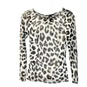White House Black Market XS Blouse sheer leopard white cheetah sexy netting top