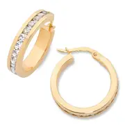 10mm Channel Cubic Zirconia Hoop Earrings in 9kt Yellow Gold Silver Infused
