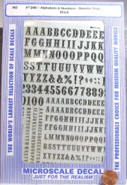 Microscale Model Train Decals HO 67-240-2 Alphabets & #'s Quentin Style BlackRZT