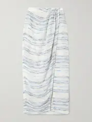 [Lisa Marie Fernandez] Lisa Marie Fernandez - Pleated Striped Linen-blend Gauze Pareo - White - 2 2 White