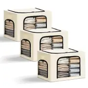 3-Pack Clothes Storage Bins with Metal Frame, Foldable 40L Linen Storage Boxe...