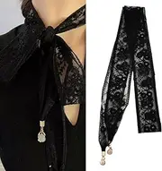 Head Scarf for Women Lace Hair Bandana Headband 80s Long Hair Ribbon for Neck Purse Scarf Lace Embroidery Hair Ties for Braid Vintage Hair Ribbons for Ponytail, Black