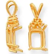 14K Gold 4 Prong 8x6mm Emerald Cut Pendant Setting