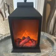 Decorative Fireplace Lantern LED Flame Effect Battery Operated 6” X 10”