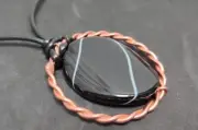 Tensor Ring 1/4 Empowerment Cubit Pendant Black Agate Stone Bead Chakra Gemston