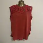 Jessica Simpson Womens Embroidered Lace Fringe Coral Tank Top Sleeveless Size M